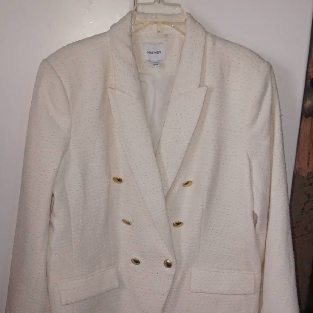 Nine West Women's White Blazer with Gold Buttons